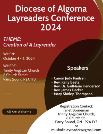 2024 Diocese of Algoma Annual Layreaders' Conference @ Trinity Anglican Church